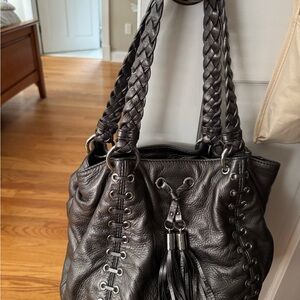 MICHAEL Michael Kors Silver Shoulder Bag with Braided Handles